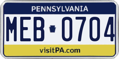 PA license plate MEB0704