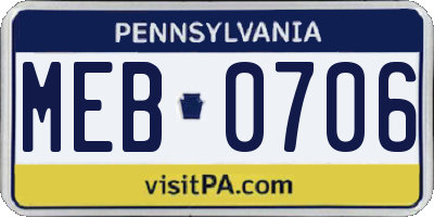 PA license plate MEB0706