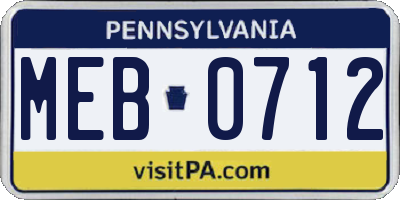 PA license plate MEB0712