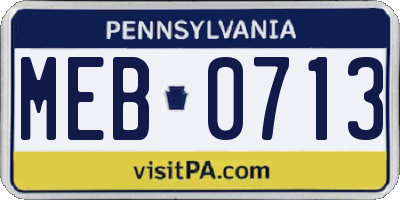PA license plate MEB0713