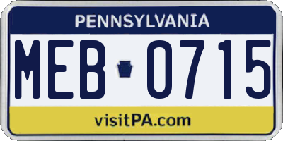 PA license plate MEB0715