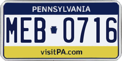 PA license plate MEB0716