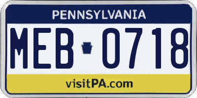 PA license plate MEB0718