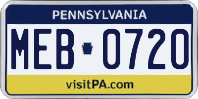 PA license plate MEB0720