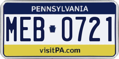 PA license plate MEB0721