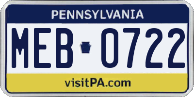 PA license plate MEB0722