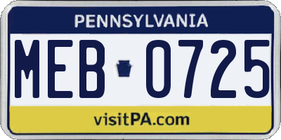 PA license plate MEB0725