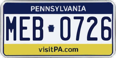 PA license plate MEB0726