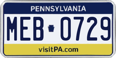 PA license plate MEB0729