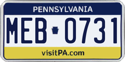 PA license plate MEB0731