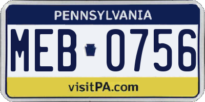 PA license plate MEB0756
