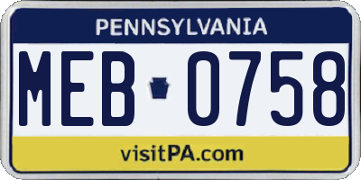 PA license plate MEB0758