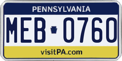 PA license plate MEB0760