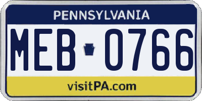 PA license plate MEB0766