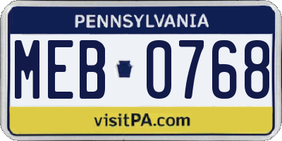 PA license plate MEB0768