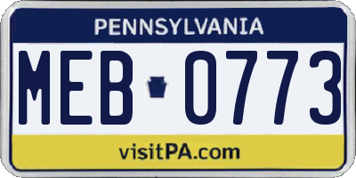 PA license plate MEB0773