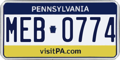 PA license plate MEB0774