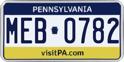 PA license plate MEB0782