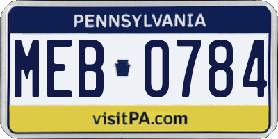 PA license plate MEB0784