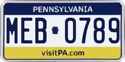 PA license plate MEB0789