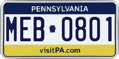 PA license plate MEB0801
