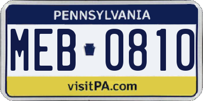 PA license plate MEB0810