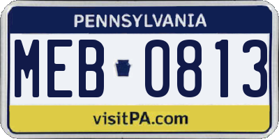 PA license plate MEB0813