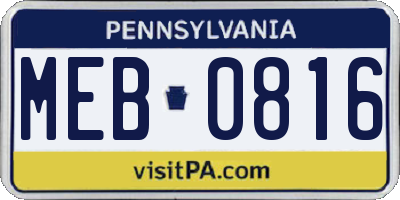 PA license plate MEB0816