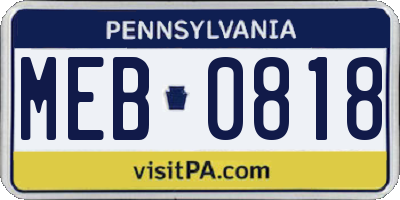 PA license plate MEB0818