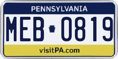 PA license plate MEB0819