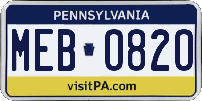 PA license plate MEB0820