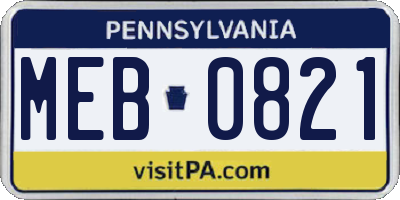 PA license plate MEB0821