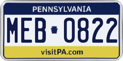 PA license plate MEB0822