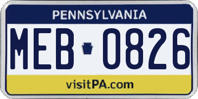 PA license plate MEB0826