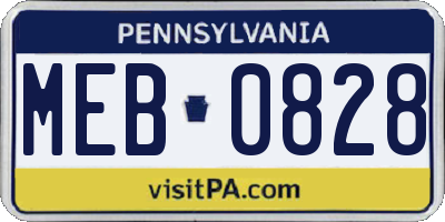 PA license plate MEB0828