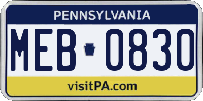 PA license plate MEB0830