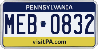 PA license plate MEB0832