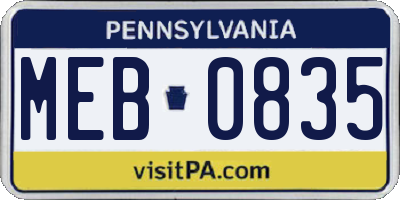 PA license plate MEB0835
