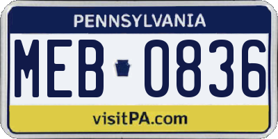 PA license plate MEB0836