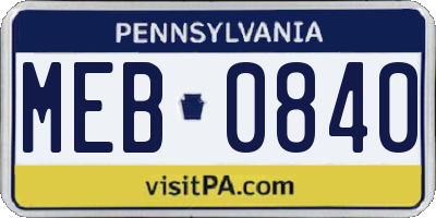 PA license plate MEB0840