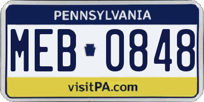 PA license plate MEB0848