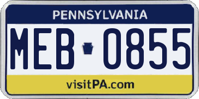 PA license plate MEB0855
