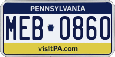 PA license plate MEB0860