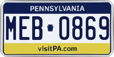 PA license plate MEB0869