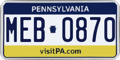 PA license plate MEB0870