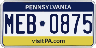 PA license plate MEB0875