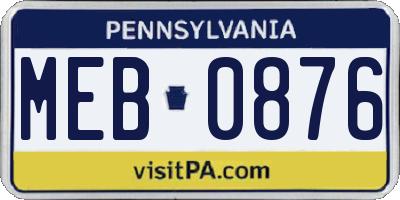 PA license plate MEB0876