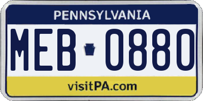 PA license plate MEB0880