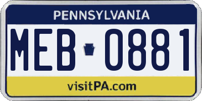 PA license plate MEB0881