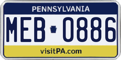 PA license plate MEB0886